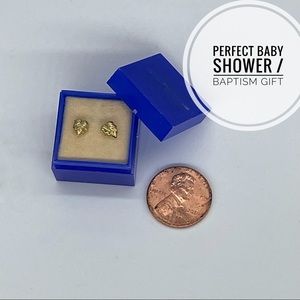 Dainty gold-tone heart-shaped stud earrings for a little girl or baby